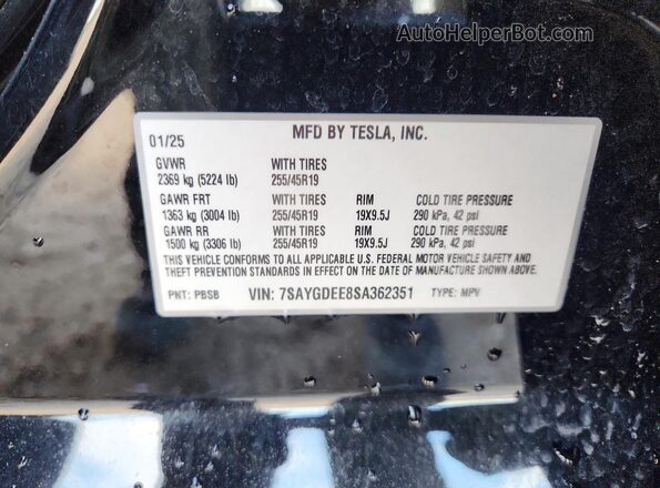 7SAYGDEE8SA362351 2025 TESLA MODEL Black Շարժիչի բաժամունքի տեսք