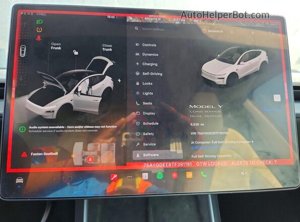 7SAYGDEE8TF391191 2026 TESLA MODEL White Vista del cuadro de instrumentos