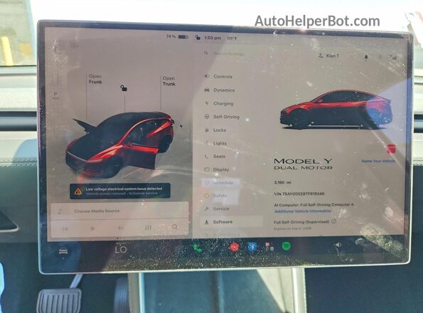 7SAYGDEE8TF619349 2026 TESLA MODEL Red Widok zestawu wskaźników