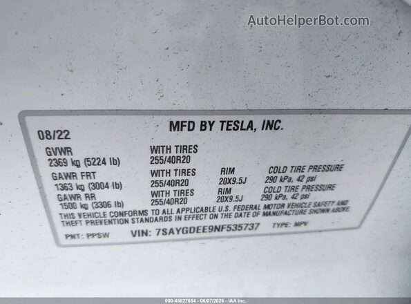 7SAYGDEE9NF535737 2022 TESLA MODEL Y White Շարժիչի բաժամունքի տեսք
