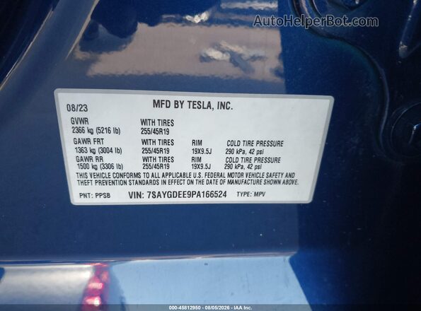 7SAYGDEE9PA166524 2023 TESLA MODEL Y Blue Շարժիչի բաժամունքի տեսք