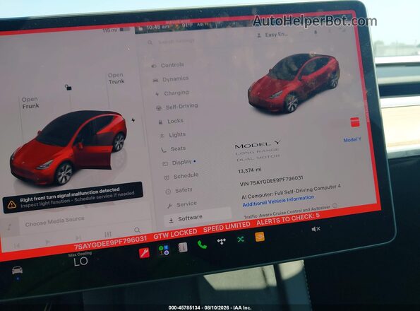 7SAYGDEE9PF796031 2023 TESLA MODEL Y Red Widok tylnych siedzeń