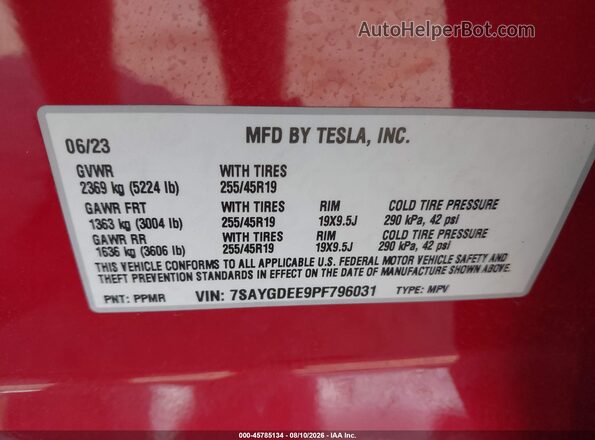 7SAYGDEE9PF796031 2023 TESLA MODEL Y Red Widok komory silnika