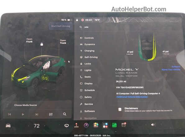7SAYGDEE9PF855580 2023 TESLA MODEL Y Gray Հետևի նստատեղերի տեսք
