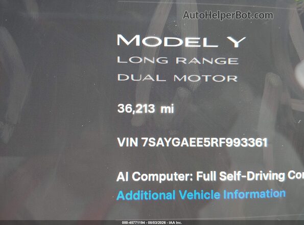 7SAYGDEE9PF855580 2023 TESLA MODEL Y Gray 