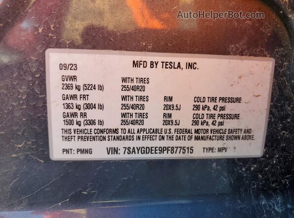 7SAYGDEE9PF877515 2023 TESLA MODEL Charcoal Vista del compartimento del motor