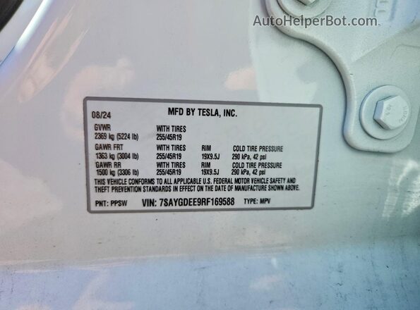 7SAYGDEE9RF169588 2024 TESLA MODEL White Widok komory silnika