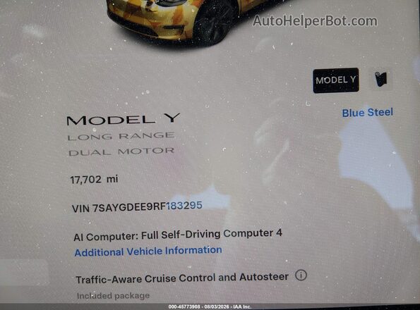 7SAYGDEE9RF183295 2024 TESLA MODEL Y Blue Հետևի նստատեղերի տեսք