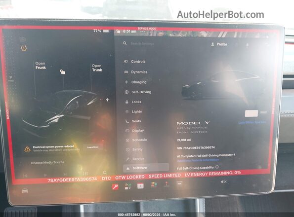 7SAYGDEE9TA396574 2026 TESLA MODEL Y Черный 