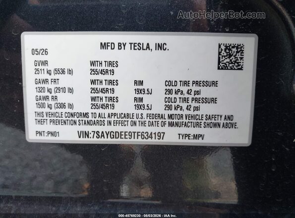 7SAYGDEE9TF634197 2026 TESLA MODEL Y Gray Вид підкапотного простору