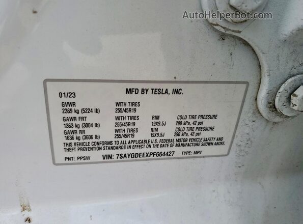 7SAYGDEEXPF664427 2023 TESLA MODEL Белый Вид подкапотного пространства
