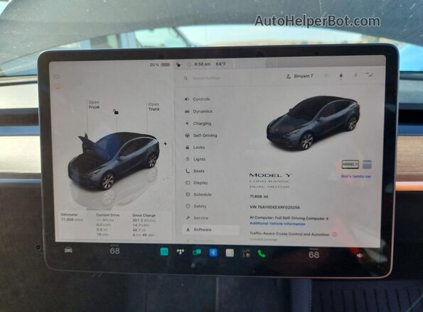 7SAYGDEEXRF025256 2024 TESLA MODEL Charcoal Instrument cluster view