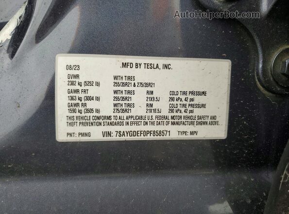 7SAYGDEF0PF858571 2023 TESLA MODEL Gray ძრავის განყოფილების ხედი