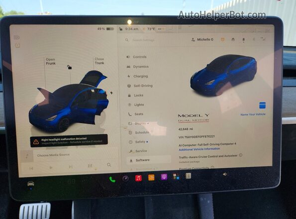 7SAYGDEF0PF870221 2023 TESLA MODEL Blue Instrument cluster view