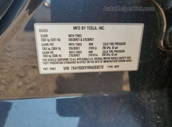 7SAYGDEF0RA289270 2024 TESLA MODEL Gray ძრავის განყოფილების ხედი