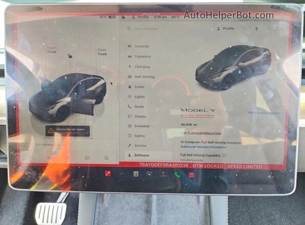 7SAYGDEF0RA301238 2024 TESLA MODEL Gray ხელსაწყოთა პანელის ხედი