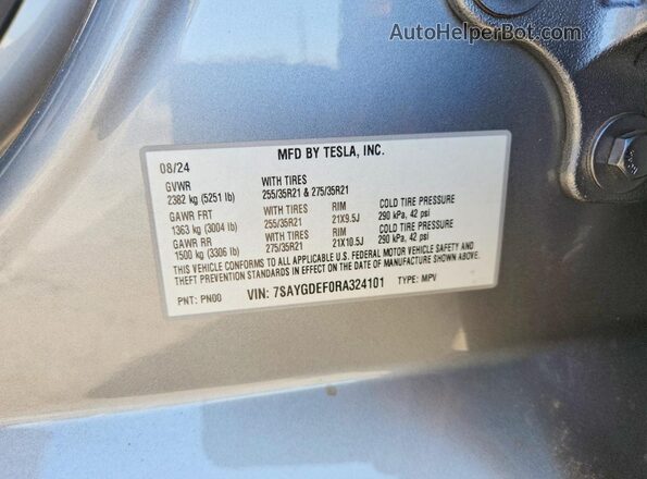 7SAYGDEF0RA324101 2024 TESLA MODEL Gray Вид наклейки з VIN-кодом