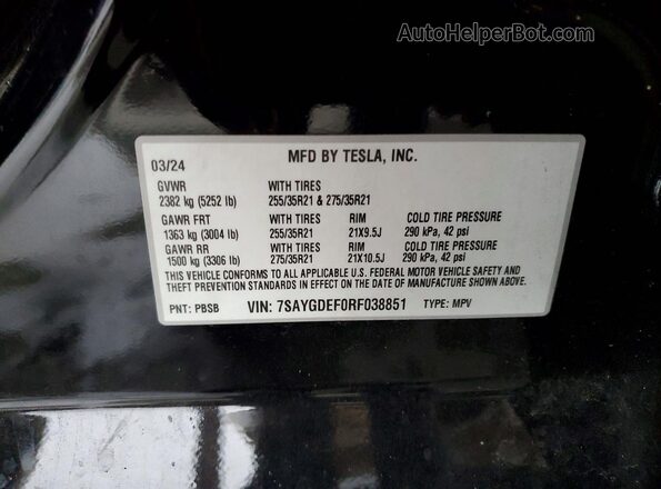 7SAYGDEF0RF038851 2024 TESLA MODEL Black Панорамний вид салону 360°