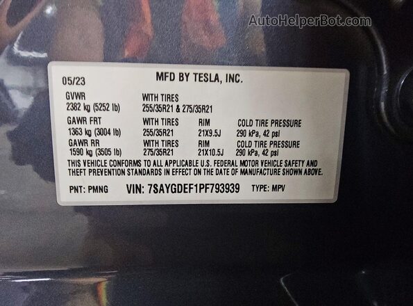 7SAYGDEF1PF793939 2023 TESLA MODEL Gray Engine compartment view
