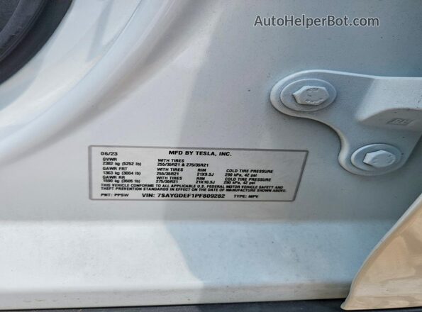 7SAYGDEF1PF809282 2023 TESLA MODEL White Engine compartment view