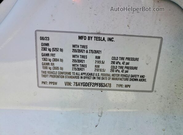 7SAYGDEF2PF863478 2023 TESLA MODEL Белый Вид подкапотного пространства