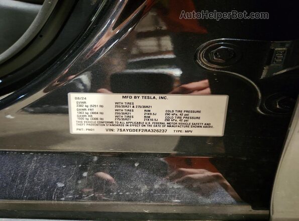 7SAYGDEF2RA326237 2024 TESLA MODEL Серый Вид наклейки с VIN-кодом