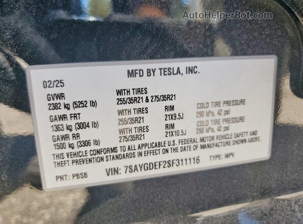 7SAYGDEF2SF311116 2025 TESLA MODEL Black Սալոնի 360 աստիճան տեսք