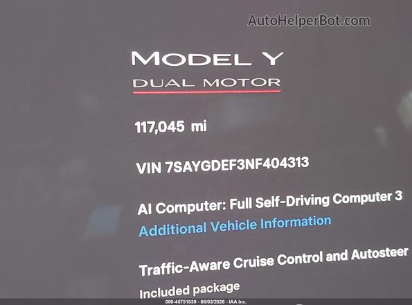 7SAYGDEF3NF404313 2022 TESLA MODEL Y Серый Вид задних сидений