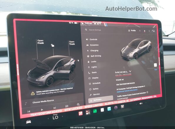 7SAYGDEF3NF404313 2022 TESLA MODEL Y Серый 