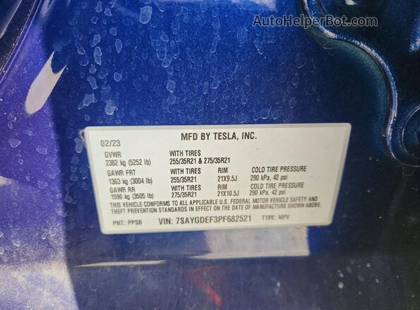 7SAYGDEF3PF682521 2023 TESLA MODEL Blue Вид підкапотного простору