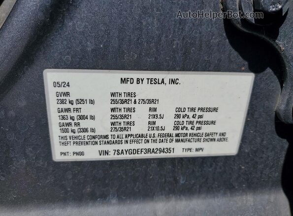 7SAYGDEF3RA294351 2024 TESLA MODEL Серебряный Вид подкапотного пространства