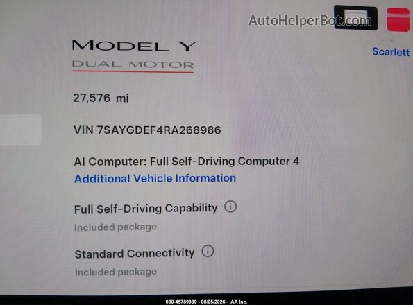 7SAYGDEF4RA268986 2024 TESLA MODEL Y Red 