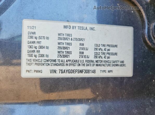 7SAYGDEF5NF308148 2022 TESLA MODEL Gray Widok komory silnika