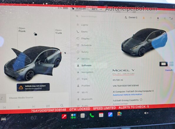 7SAYGDEF5NF308148 2022 TESLA MODEL Gray Widok zestawu wskaźników