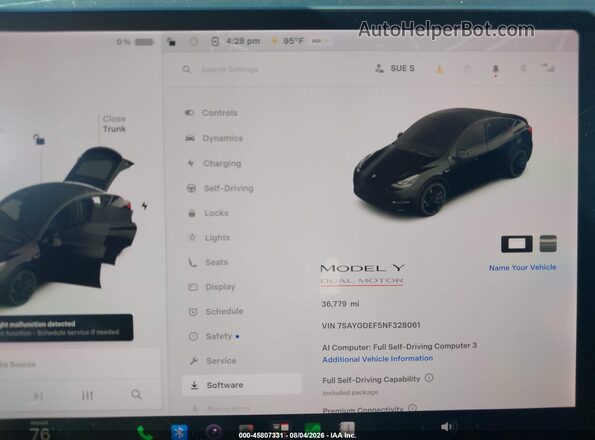 7SAYGDEF5NF328061 2022 TESLA MODEL Y Black Հետևի նստատեղերի տեսք