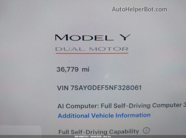 7SAYGDEF5NF328061 2022 TESLA MODEL Y Black 