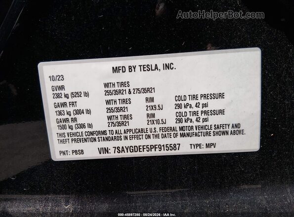 7SAYGDEF5PF915587 2023 TESLA MODEL Y Black Вид підкапотного простору