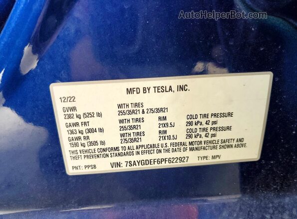 7SAYGDEF6PF622927 2023 TESLA MODEL Blue Вид підкапотного простору