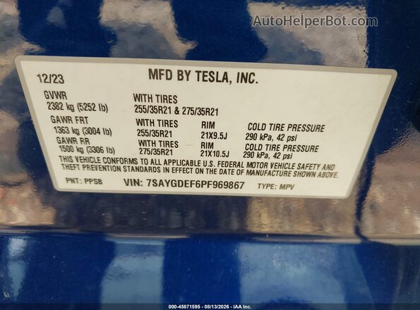 7SAYGDEF6PF969867 2023 TESLA MODEL Y Blue Вид підкапотного простору