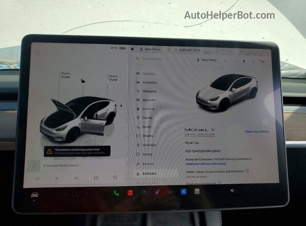 7SAYGDEF6RF128103 2024 TESLA MODEL White Սարքավորումների վահանակի տեսք