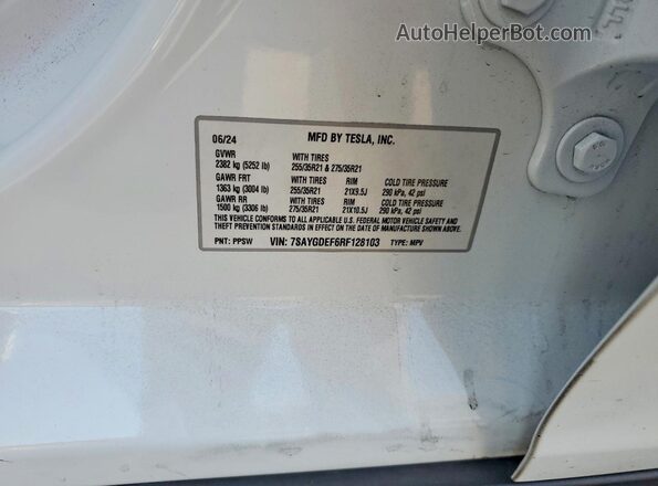 7SAYGDEF6RF128103 2024 TESLA MODEL White Շարժիչի բաժամունքի տեսք