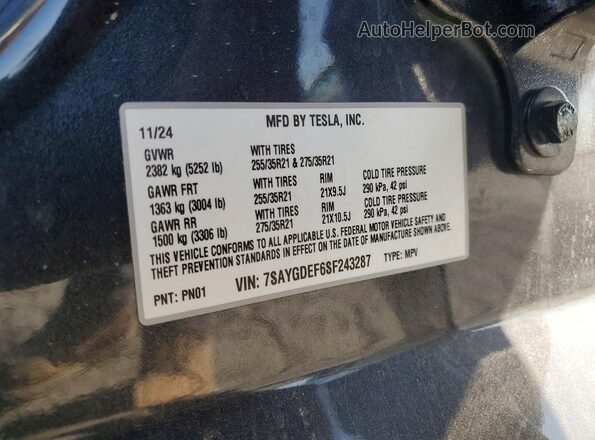 7SAYGDEF6SF243287 2025 TESLA MODEL Угольный Вид наклейки с VIN-кодом