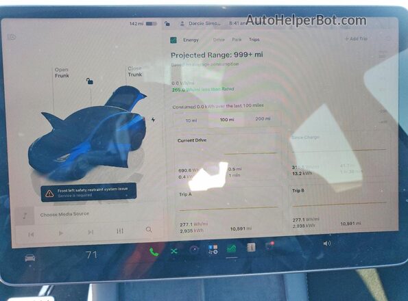 7SAYGDEF7NF516001 2022 TESLA MODEL Blue Սարքավորումների վահանակի տեսք