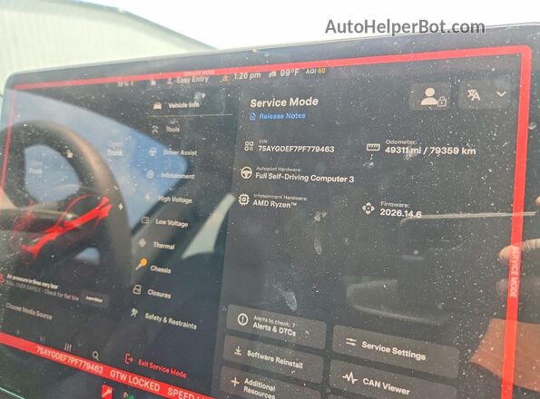 7SAYGDEF7PF779463 2023 TESLA MODEL White Սարքավորումների վահանակի տեսք