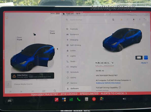 7SAYGDEF7RA327187 2024 TESLA MODEL Y Blue Widok tylnych siedzeń