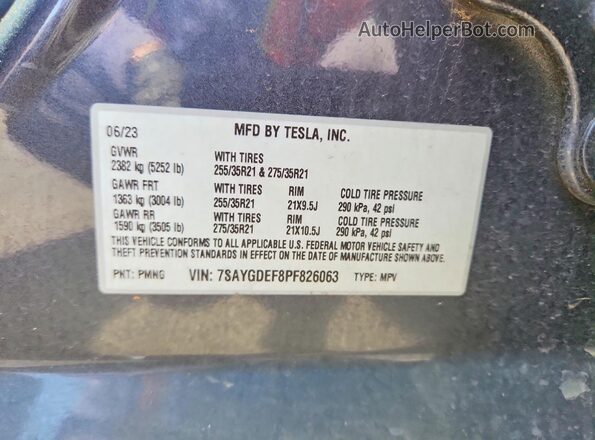 7SAYGDEF8PF826063 2023 TESLA MODEL Gray Вид підкапотного простору