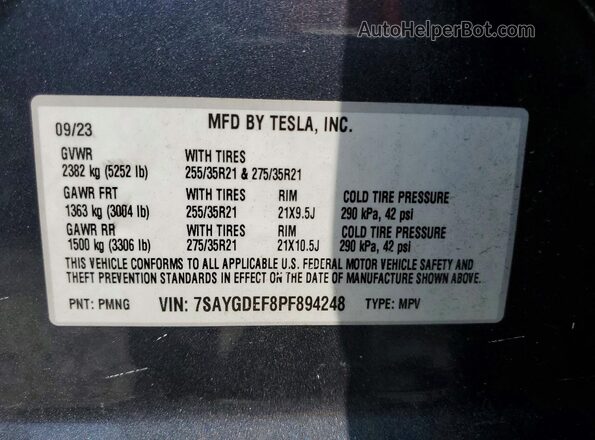 7SAYGDEF8PF894248 2023 TESLA MODEL Blue Շարժիչի բաժամունքի տեսք