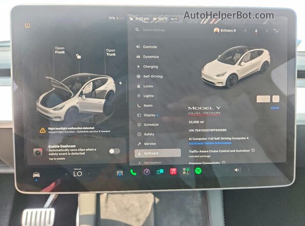 7SAYGDEF9PF812690 2023 TESLA MODEL Белый Вид щитка приборов