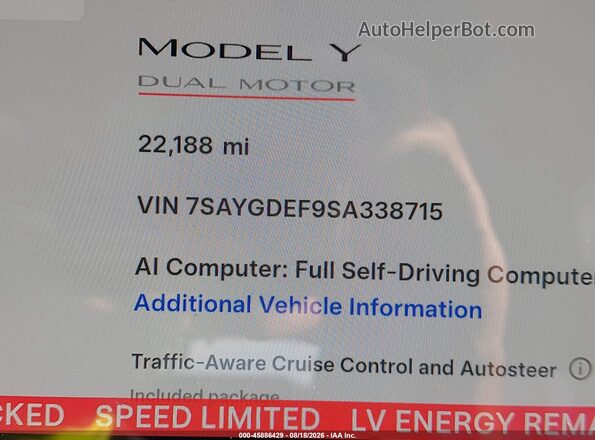 7SAYGDEF9SA338715 2025 TESLA MODEL Y Gray Vista interior de 360 grados