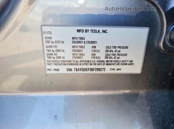 7SAYGDEF9SF299272 2025 TESLA MODEL Серый Вид подкапотного пространства